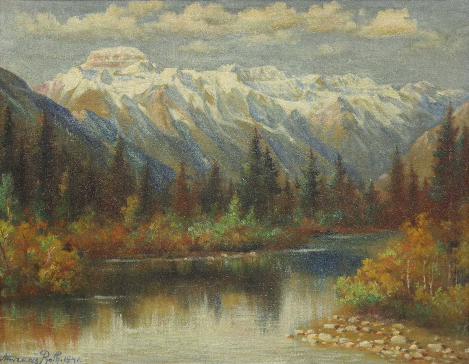 ANDREAS ROTH (D.1949) PAINTING 'BANFF MOUNTAINS' (1 of 4)
