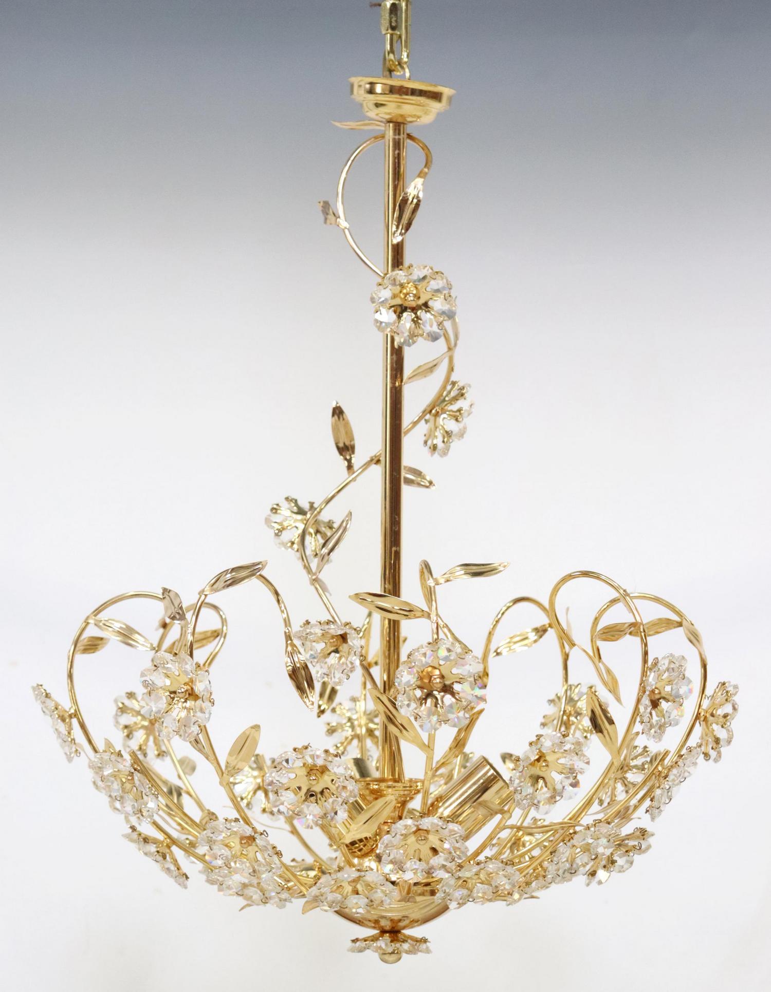 FLORAL GILT METAL & CRYSTAL 3-LT BASKET CHANDELIER (1 of 4)