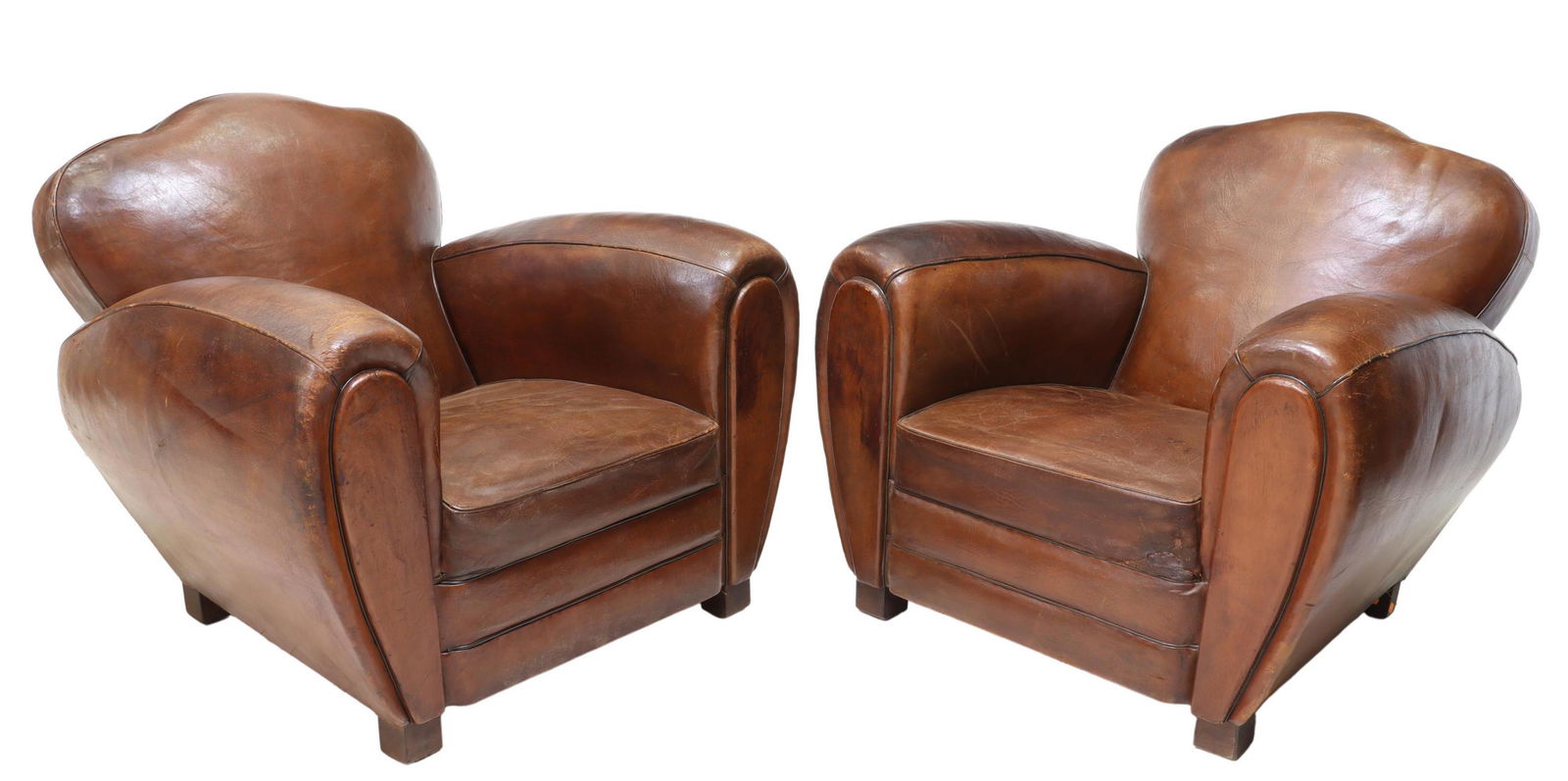 (2) FRENCH ART DECO LEATHER CLUB CHAIRS (1 of 3)