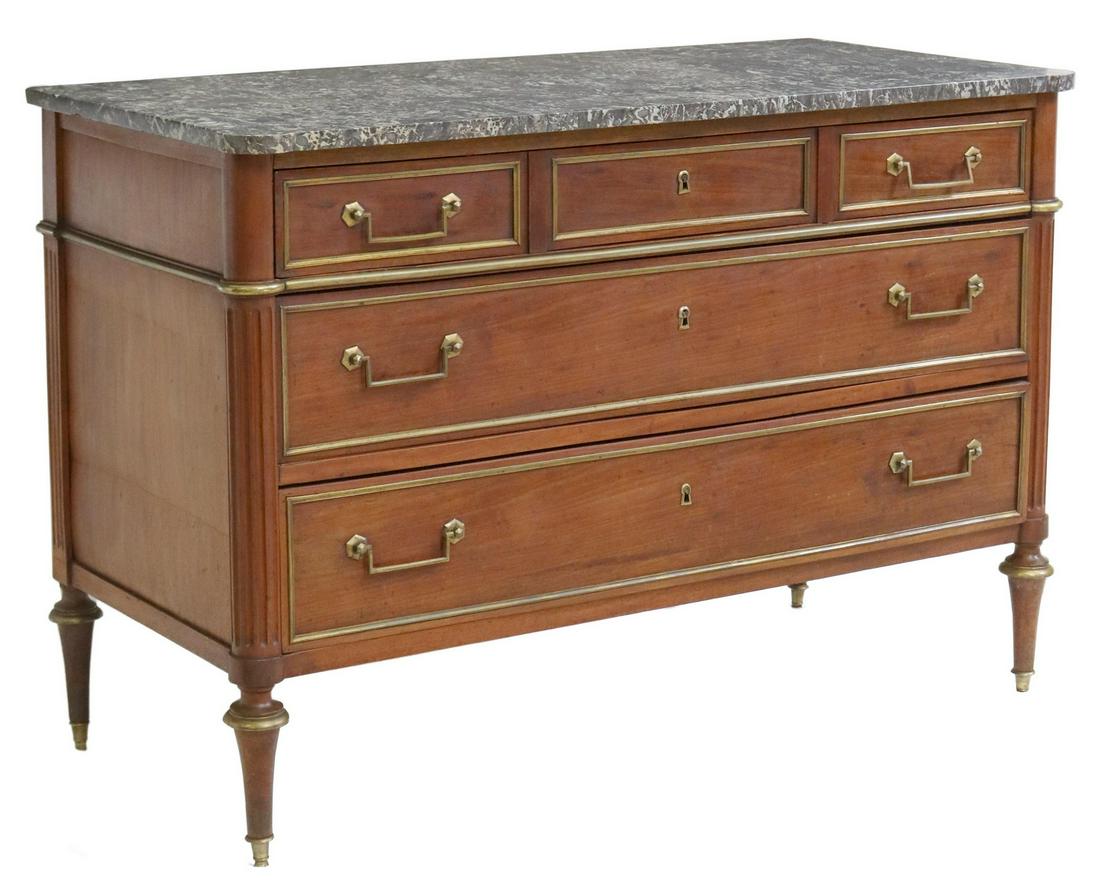 FRENCH LOUIS XVI STYLE MARBLE-TOP MAHOGANY COMMODE (1 of 5)