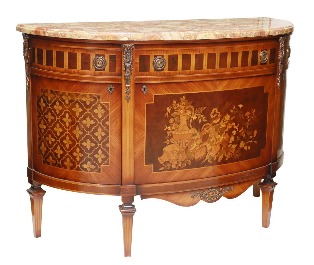 LOUIS XVI STYLE MARQUETRY DEMILUNE SIDEBOARD (1 of 6)