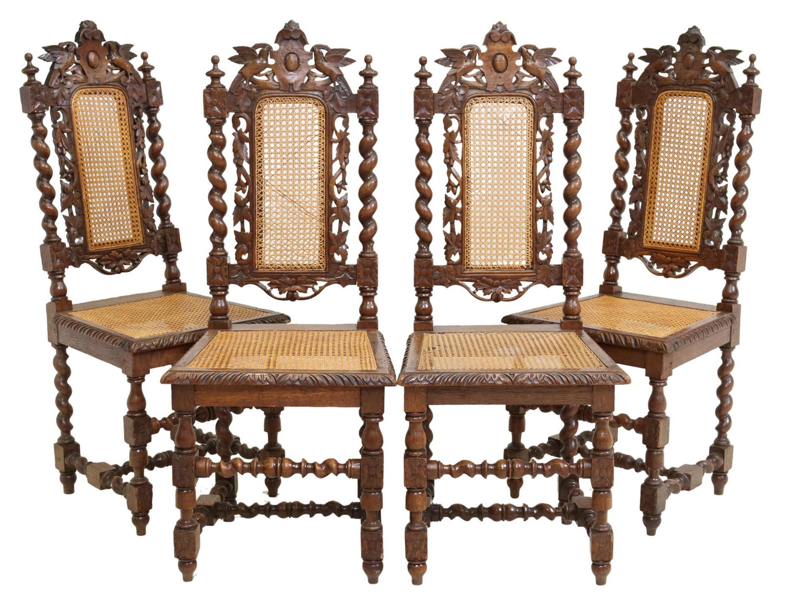 (4) FRENCH HENRI II STYLE CARVED OAK SIDE CHAIRS (1 of 3)