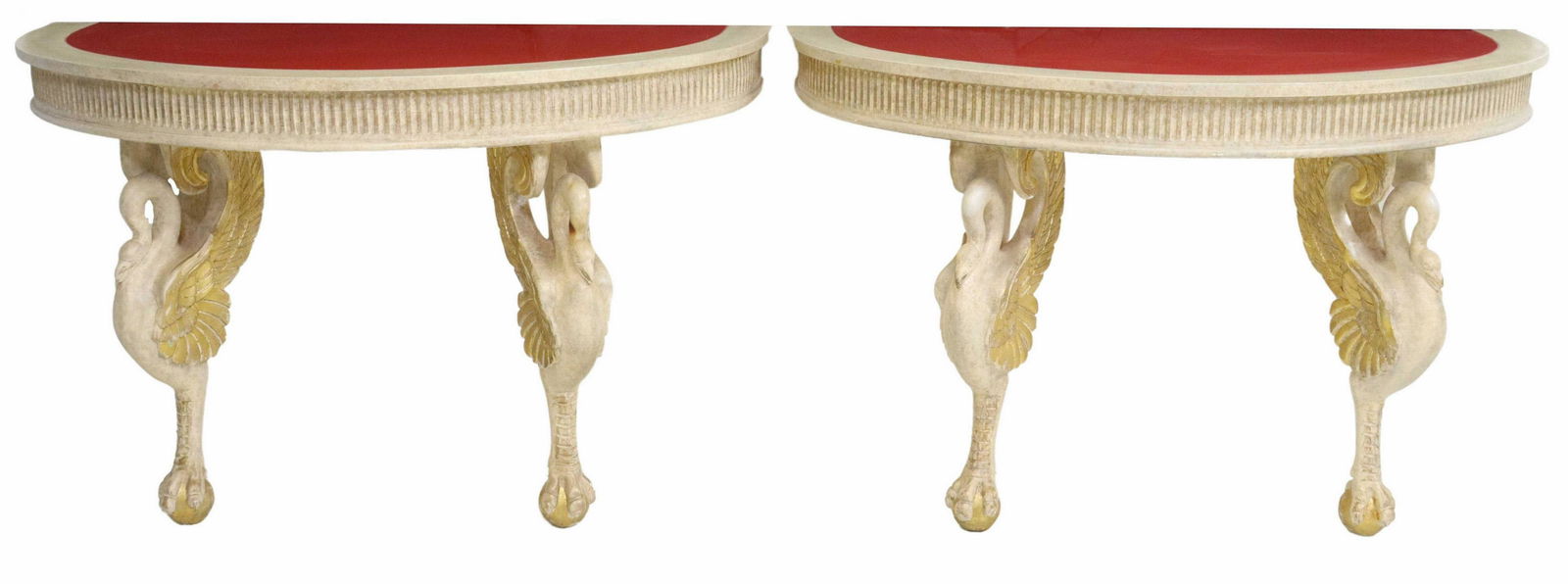 (2) EMPIRE STYLE DEMILUNE SWAN CONSOLE TABLES (1 of 3)