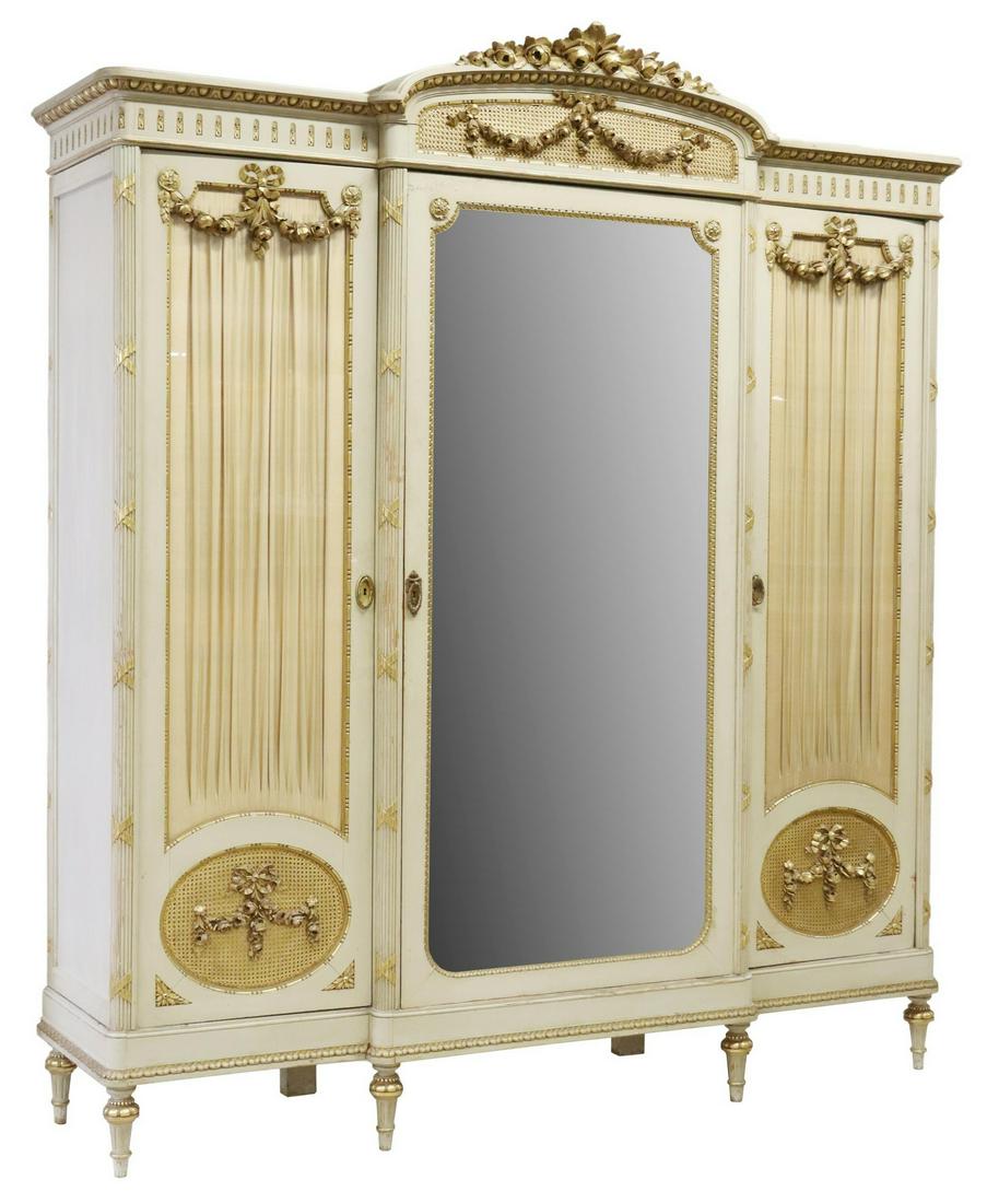 FRENCH LOUIS XVI STYLE PAINT & PARCEL GILT ARMOIRE (1 of 6)