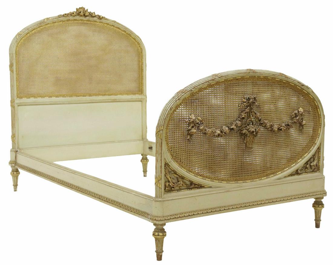 FRENCH LOUIS XVI STYLE PARCEL GILT & CANED BED (1 of 3)