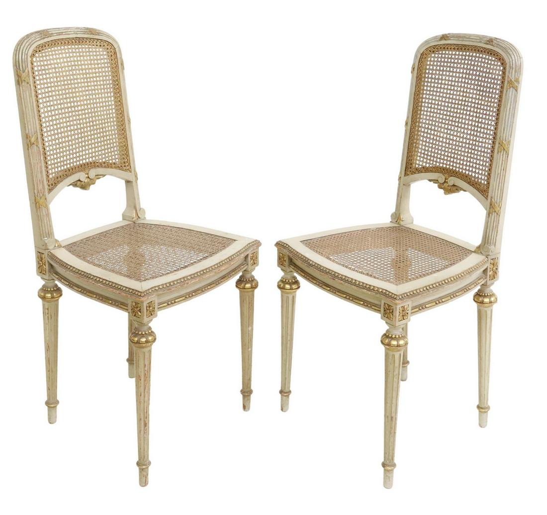 (2) FRENCH LOUIS XVI STYLE PAINTED & CANED CHAIRS (1 of 3)