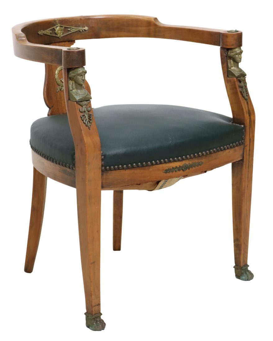 FRENCH EMPIRE STYLE MAHOGANY & GILT METAL ARMCHAIR (1 of 4)