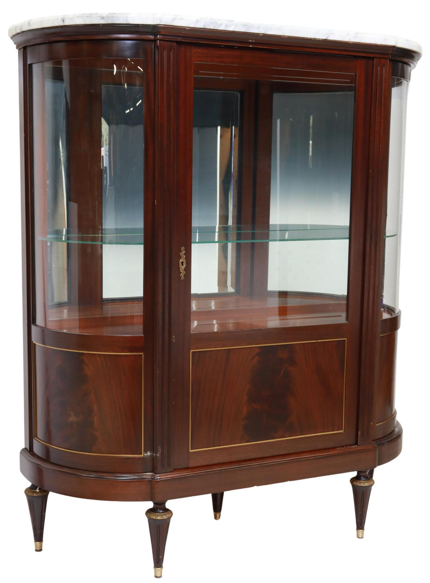 FRENCH LOUIS XVI STYLE MARBLE-TOP MAHOGANY VITRINE (1 of 6)