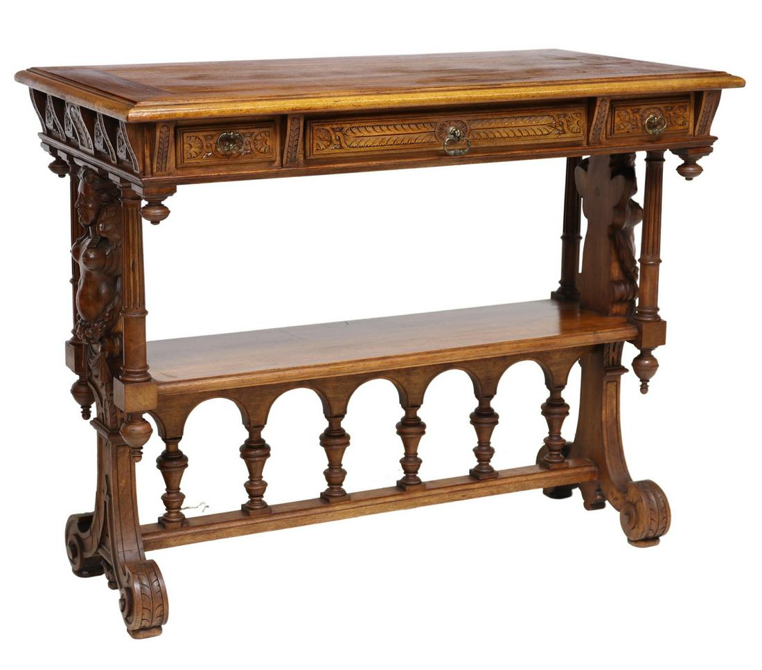 RENAISSANCE REVIVAL CARVED FIGURAL LIBRARY TABLE (1 of 6)