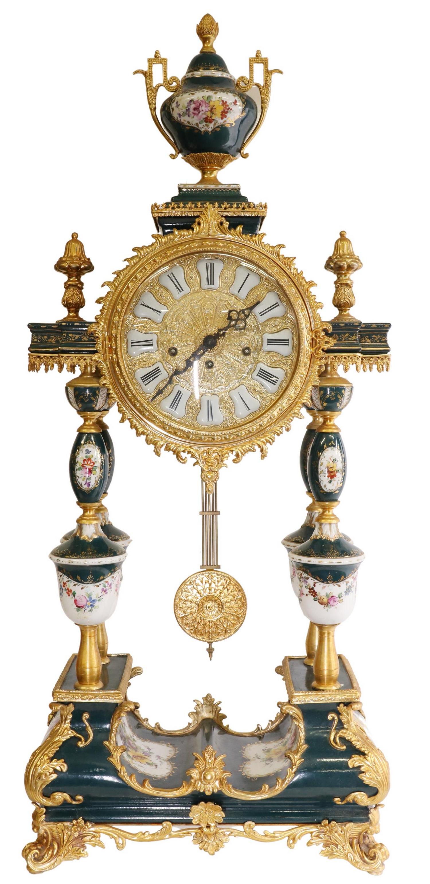 LARGE ORMOLU-MOUNTED PORCELAIN CHIMING CLOCK, 39" (1 of 9)