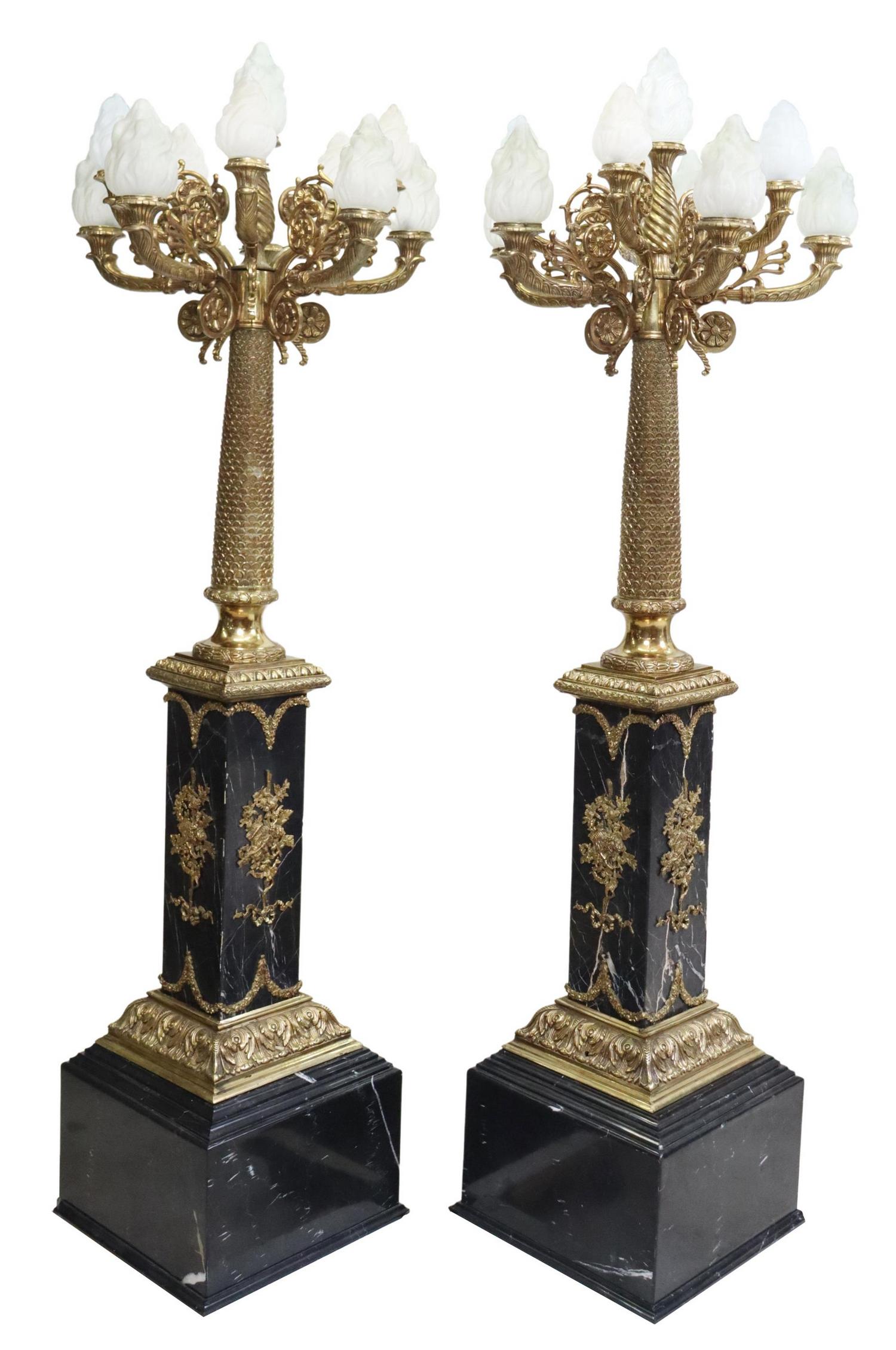 (2) MONUMENTAL DORE BRONZE & MARBLE TORCHIERES, 97.5"H (1 of 8)