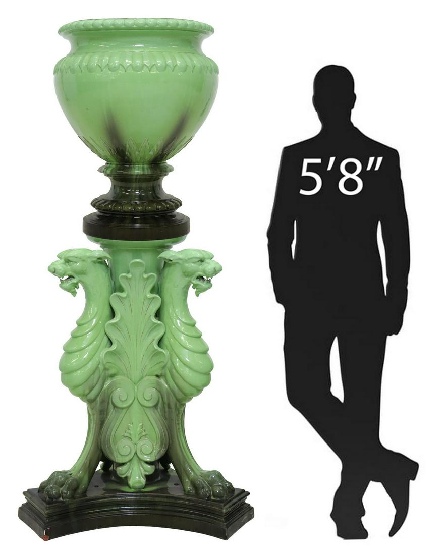 MONUMENTAL MAJOLICA JARDINIERE ON STAND (1 of 9)