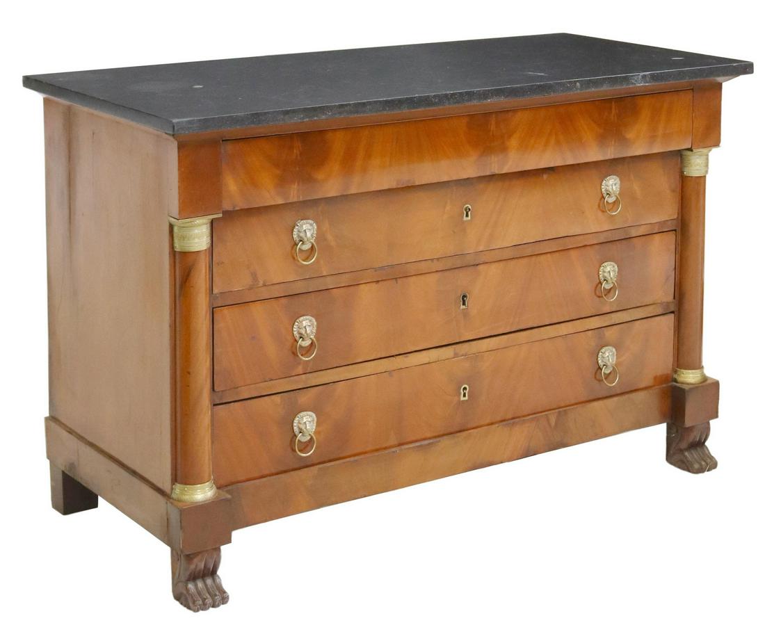 FRENCH EMPIRE STYLE MARBLE-TOP MAHOGANY COMMODE (1 of 5)