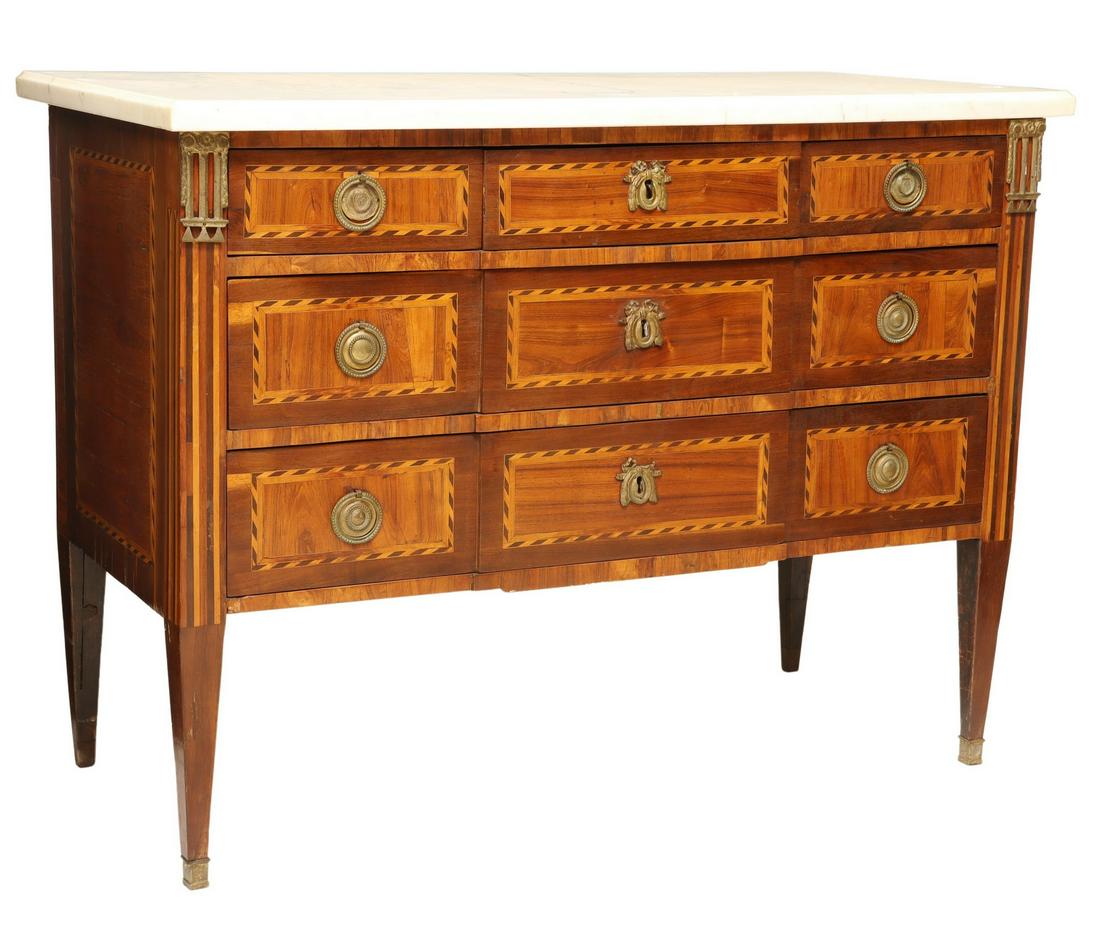 LOUIS XVI STYLE MARBLE-TOP PARQUETRY COMMODE (1 of 5)