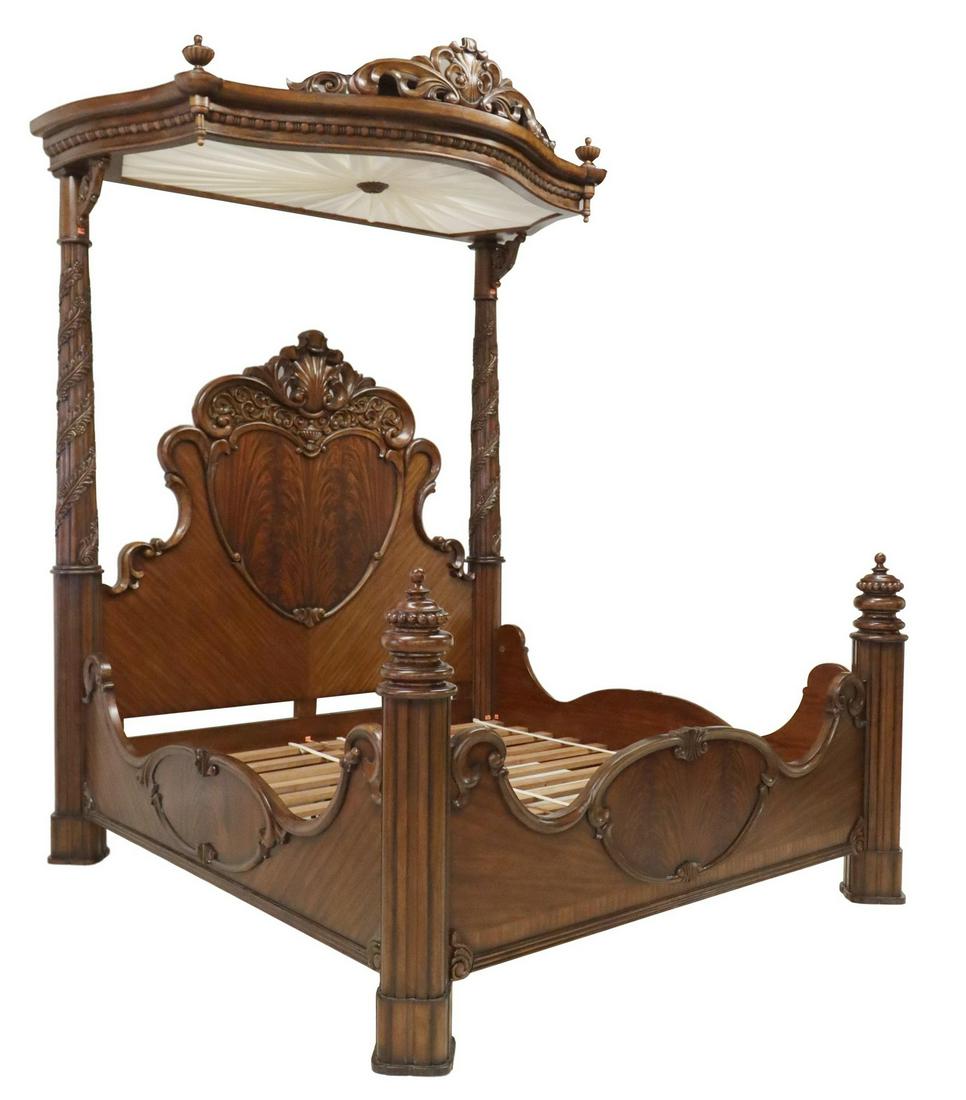 MONUMENTAL LOUIS XV STYLE CARVED HALF TESTER BED (1 of 4)