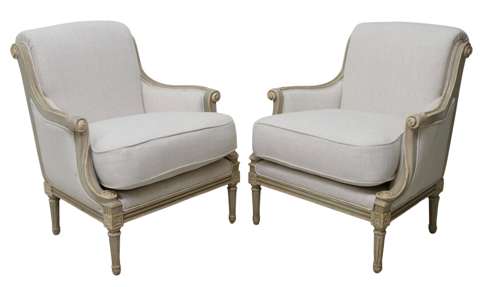 (2) LOUIS XVI STYLE LINEN UPHOLSTERED BERGERES (1 of 3)