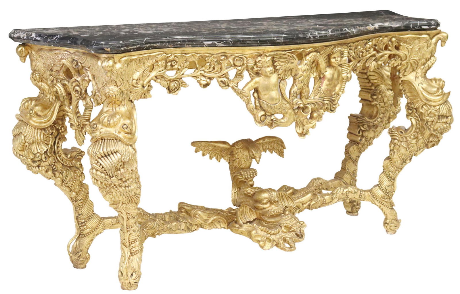 BAROQUE STYLE MARBLE-TOP GILTWOOD CONSOLE TABLE (1 of 5)