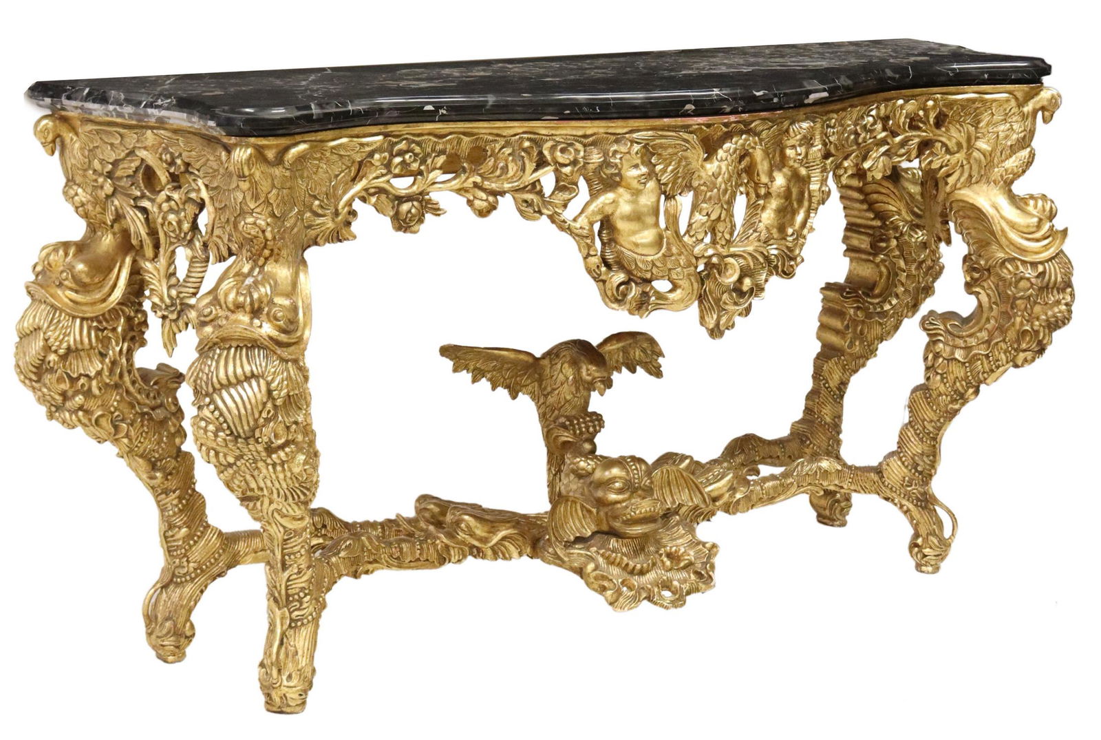 BAROQUE STYLE MARBLE-TOP GILTWOOD CONSOLE TABLE (1 of 5)