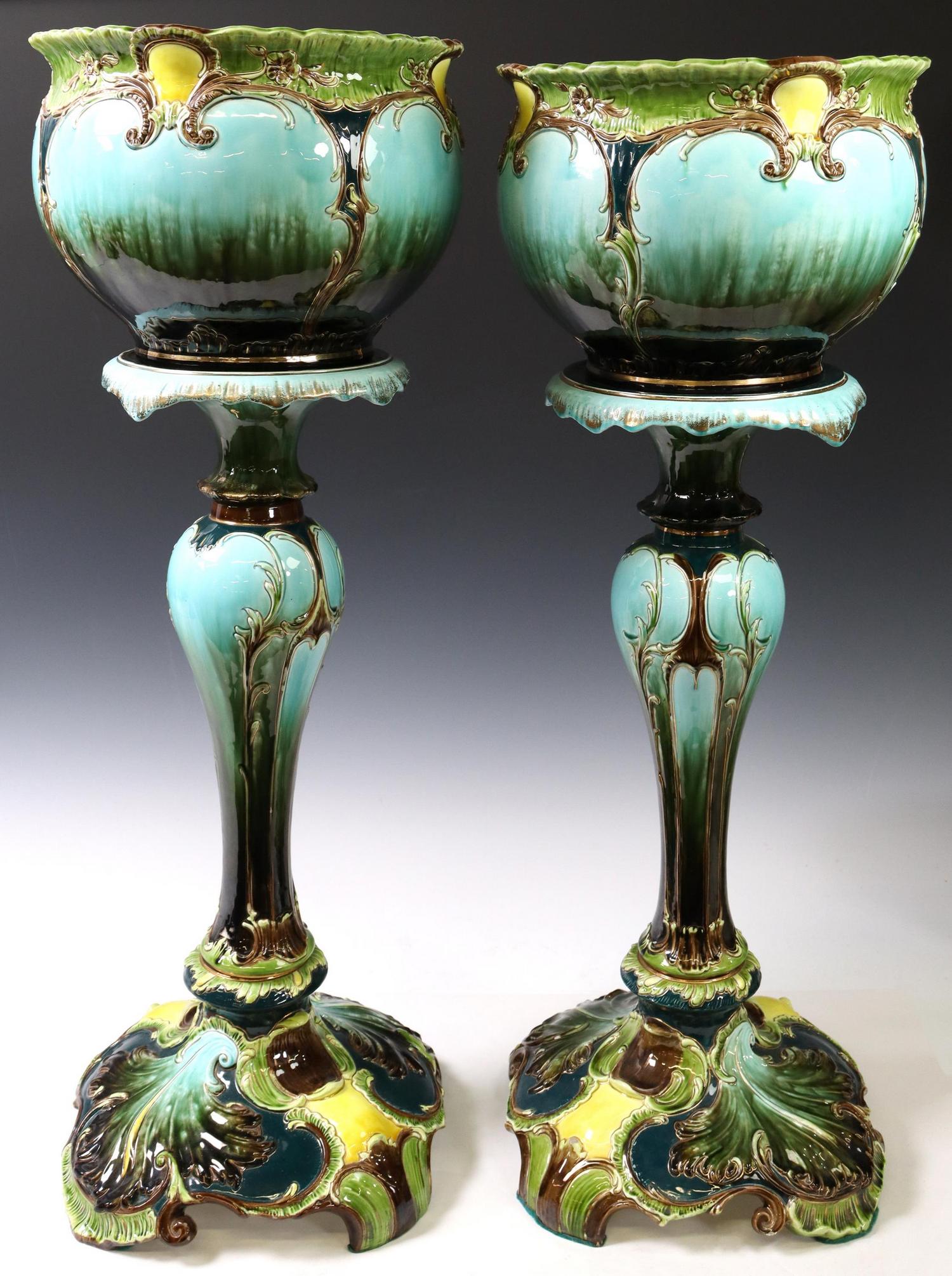 (2) AUSTRIAN JULIUS DRESSLER MAJOLICA JARDINIERES (1 of 5)