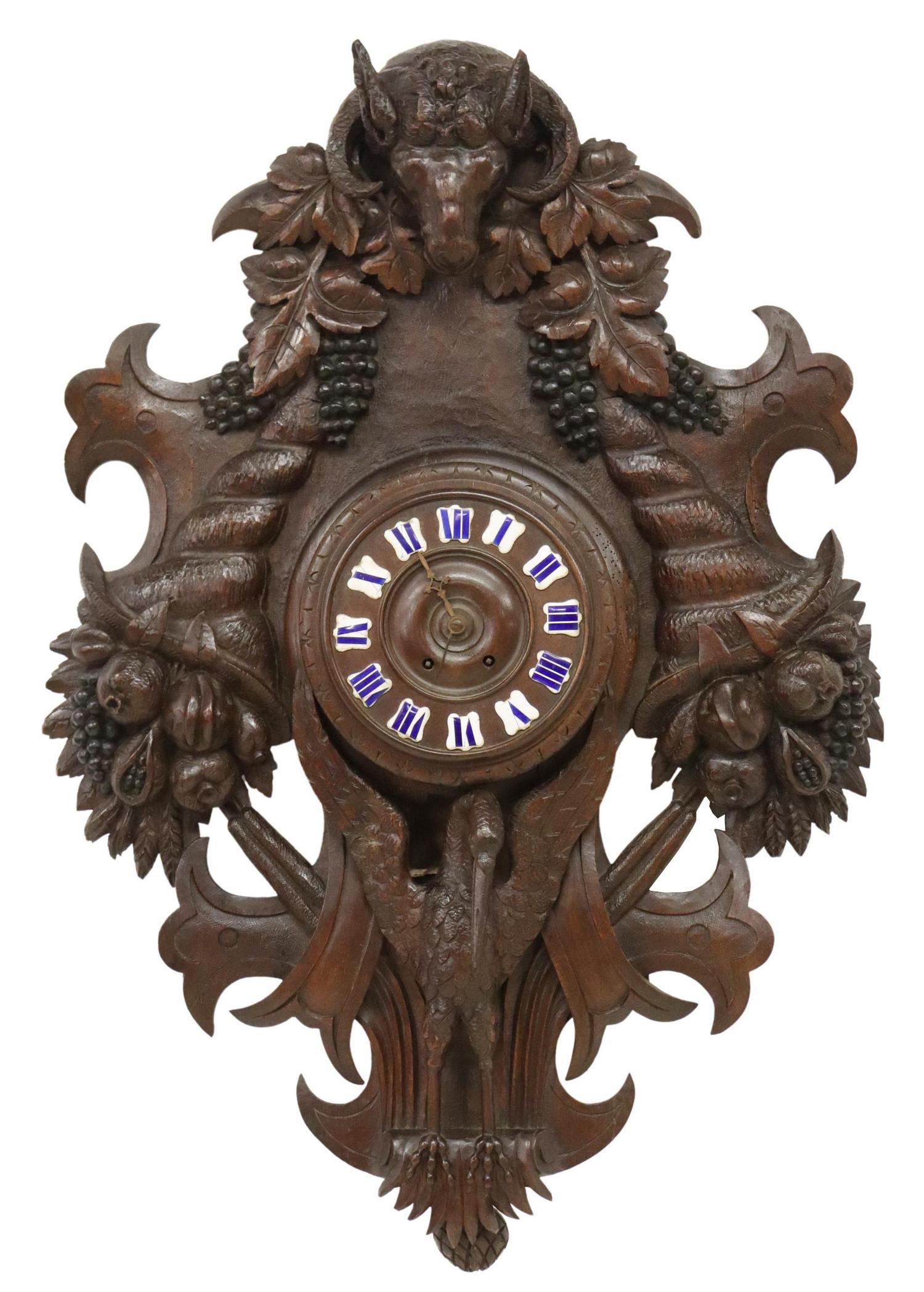 LARGE BLACK FOREST GAME & FRUIT CLOCK, 38.75"H (1 of 6)