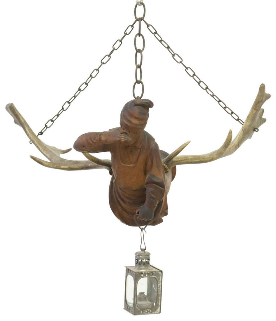 BLACK FOREST FIGURAL DEER ANTLER CHANDELIER (1 of 4)