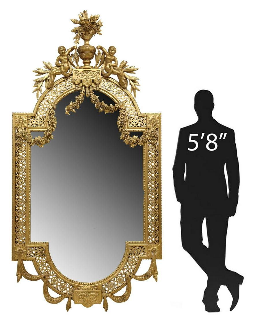 MONUMENTAL PUTTI GILT WALL MIRROR, 87"H (1 of 4)