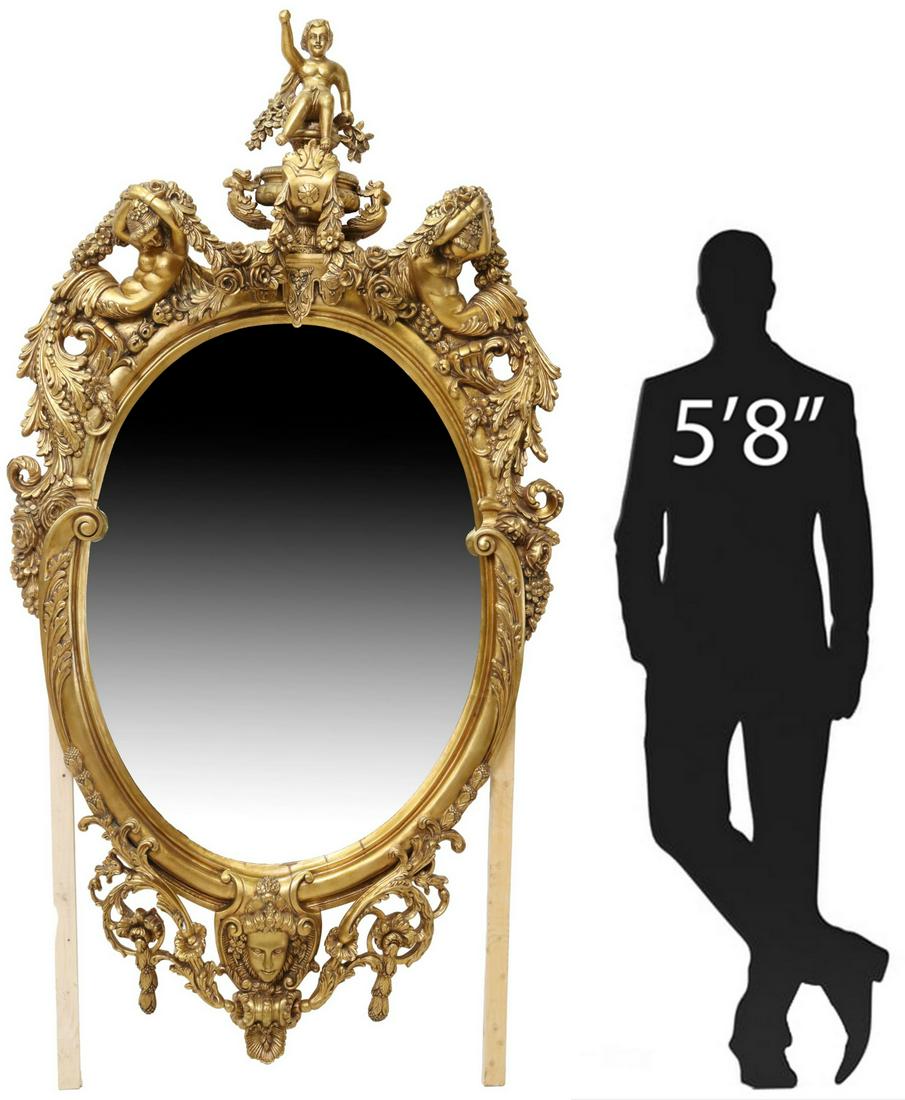 MONUMENTAL FIGURAL GILTWOOD WALL MIRROR, 92.5"H (1 of 4)