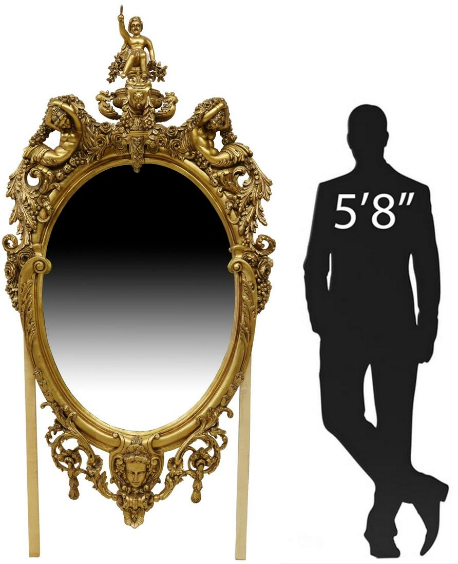 MONUMENTAL FIGURAL GILTWOOD WALL MIRROR, 92.5"H (1 of 4)