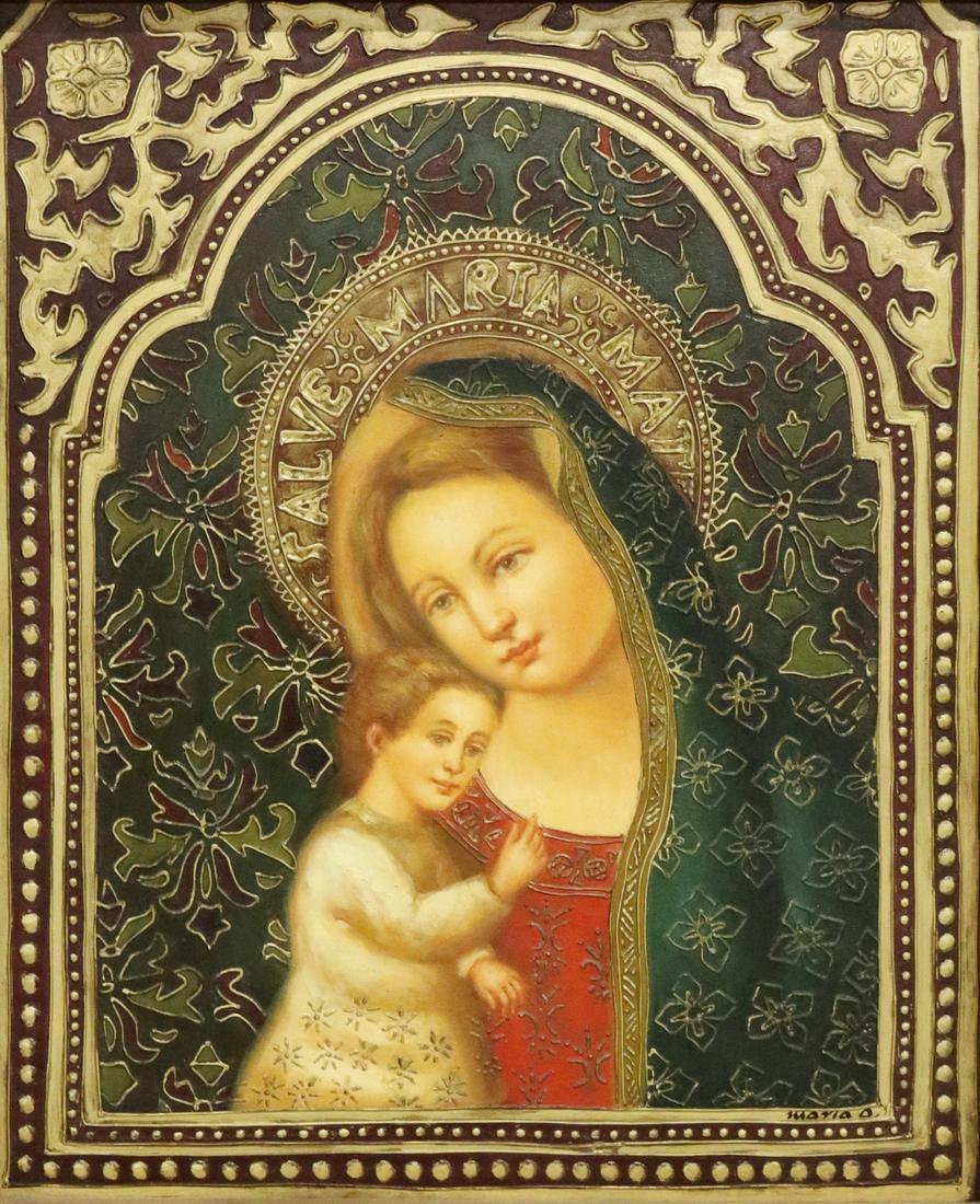 MARIA A. (20TH C) OIL PAINTING MARY & CHRIST CHILD (1 of 4)