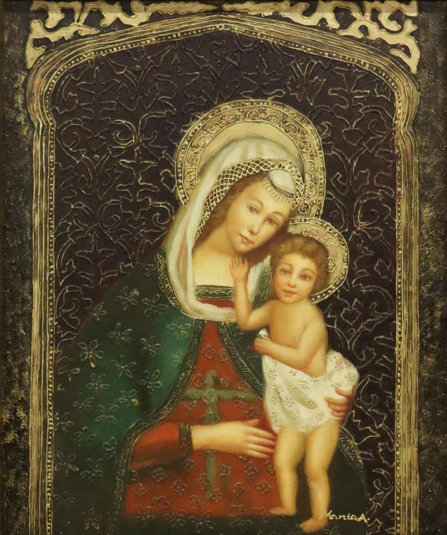 MARIA A. (20TH C) OIL PAINTING MARY & CHRIST CHILD (1 of 4)