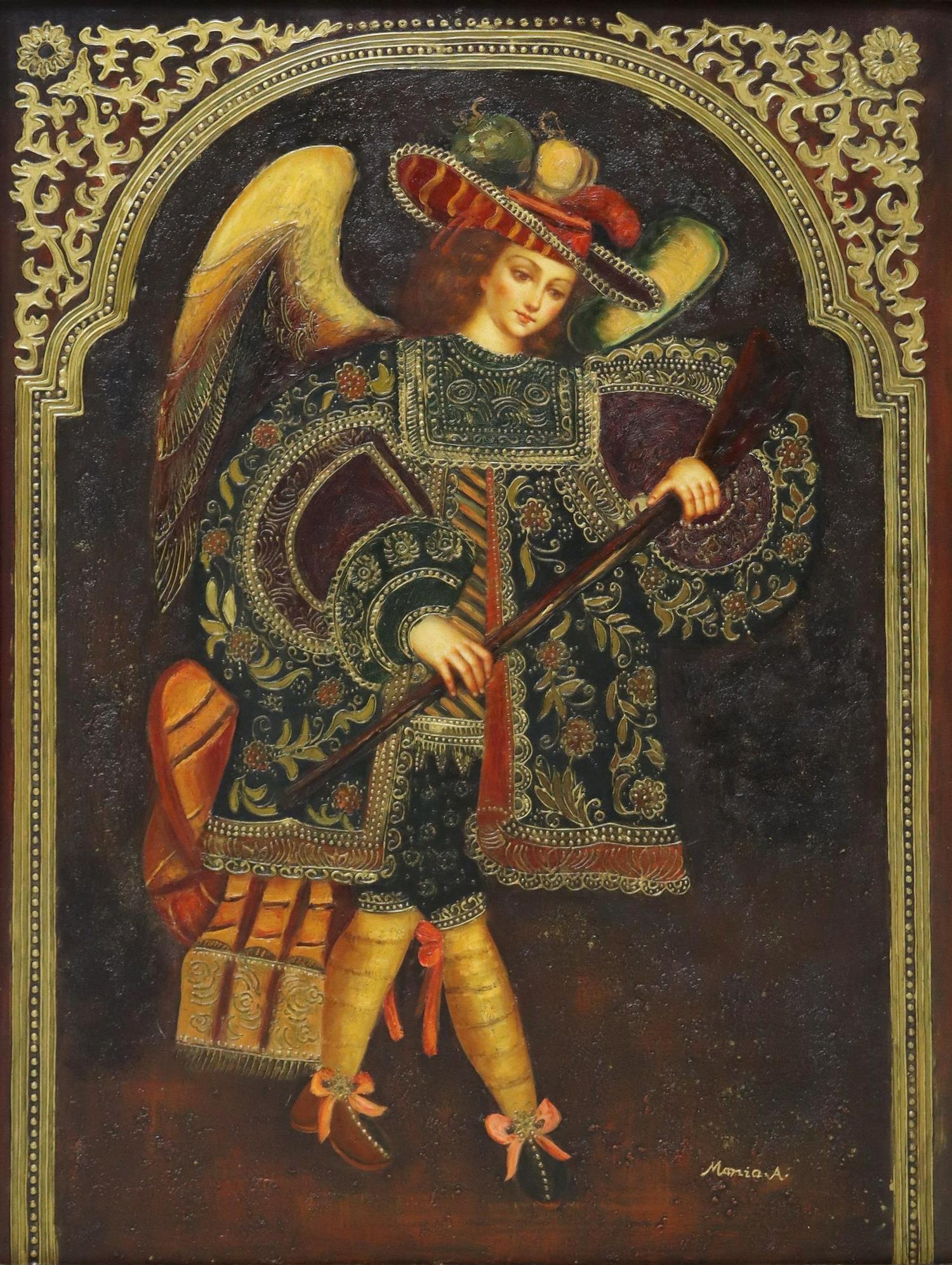 CUZCO SCHOOL STYLE OIL PAINTING ARCHANGEL (1 of 5)