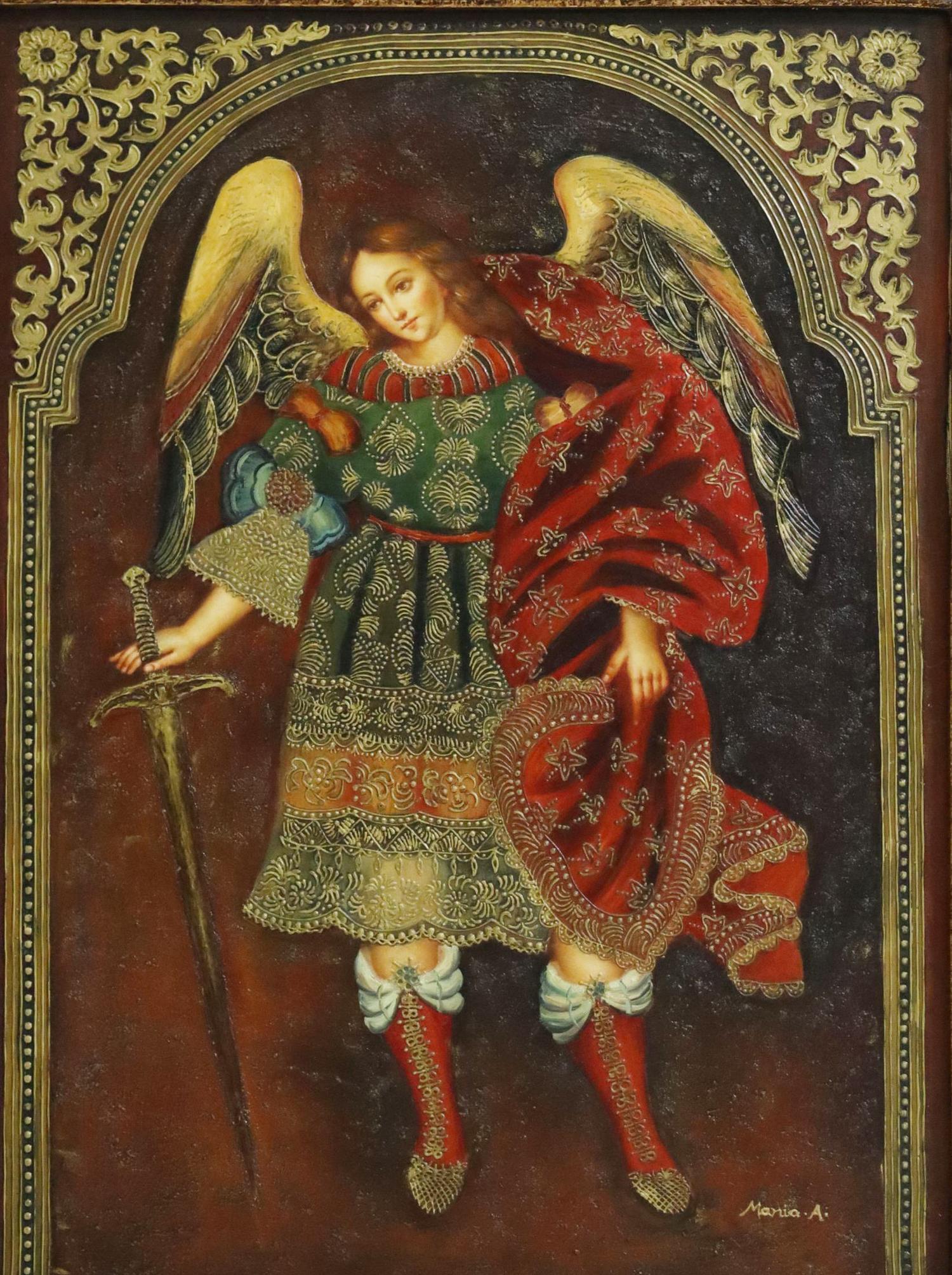 CUZCO SCHOOL STYLE OIL PAINTING ARCHANGEL (1 of 4)