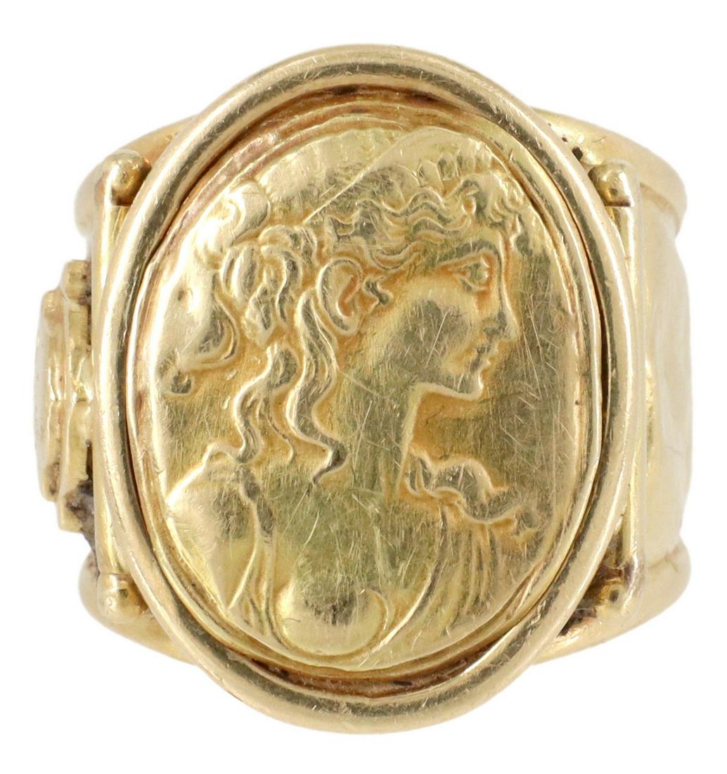 ESTATE 14KT YELLOW COLD CAMEO CIGAR BAND RING (1 of 5)
