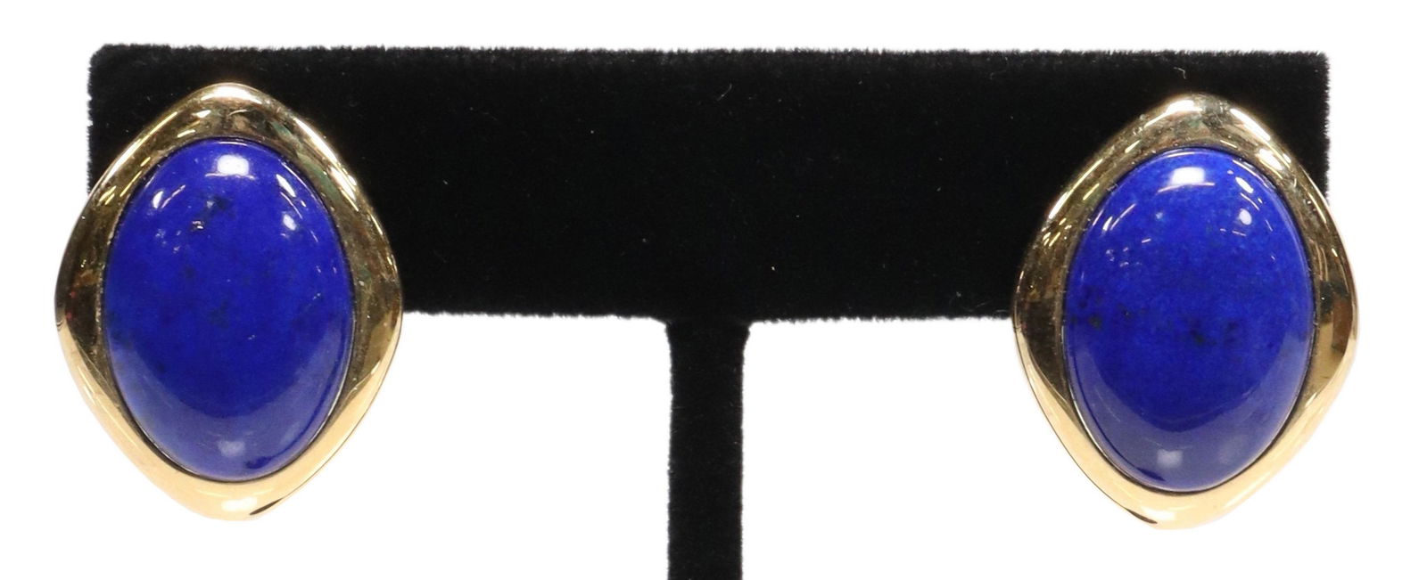 ESTATE 14KT YELLOW GOLD & LAPIS CABOCHON EARRINGS (1 of 2)