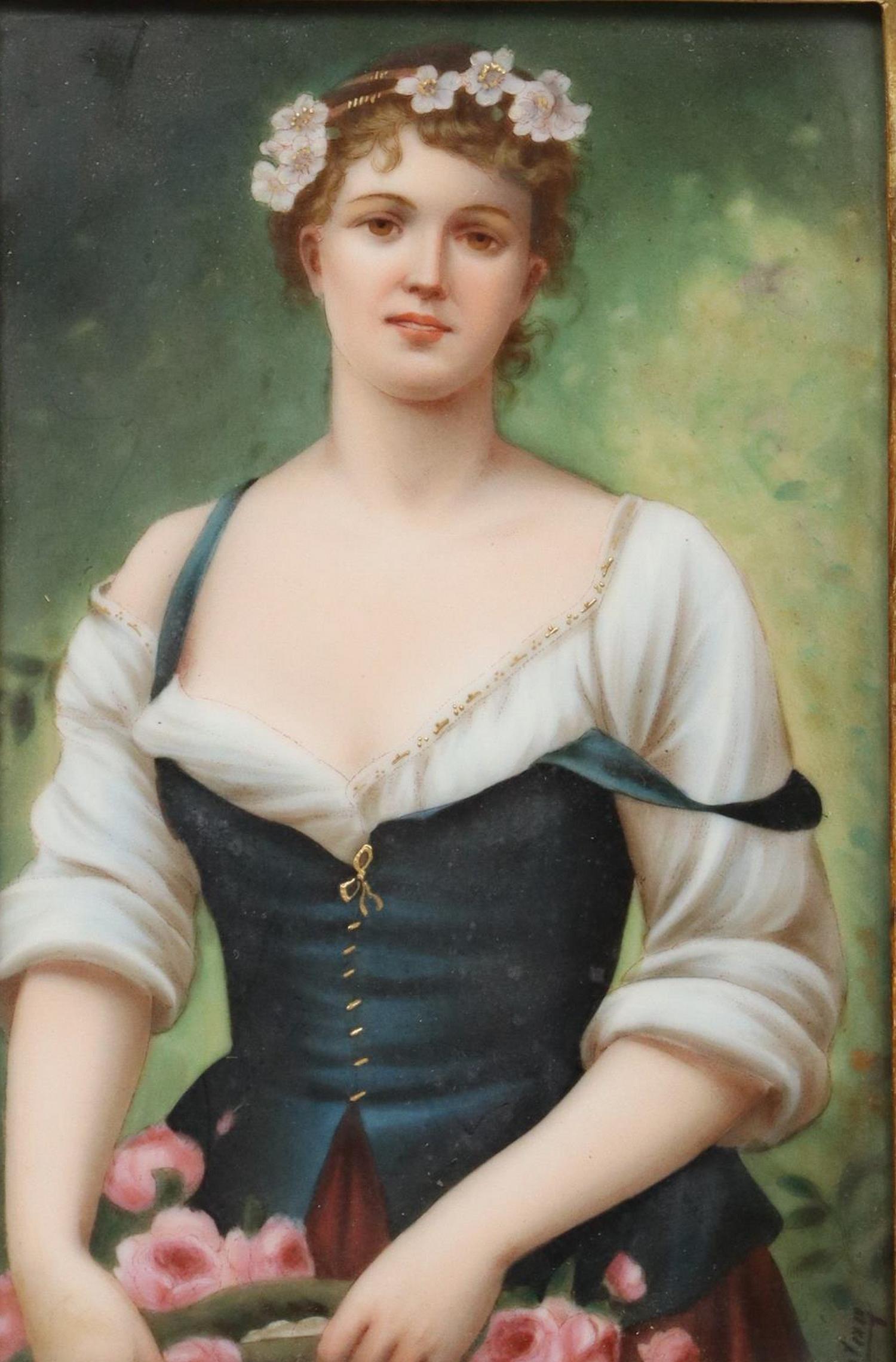 GERMAN HAND-PAINTED PORCELAIN PLAQUE SPRING (1 of 5)