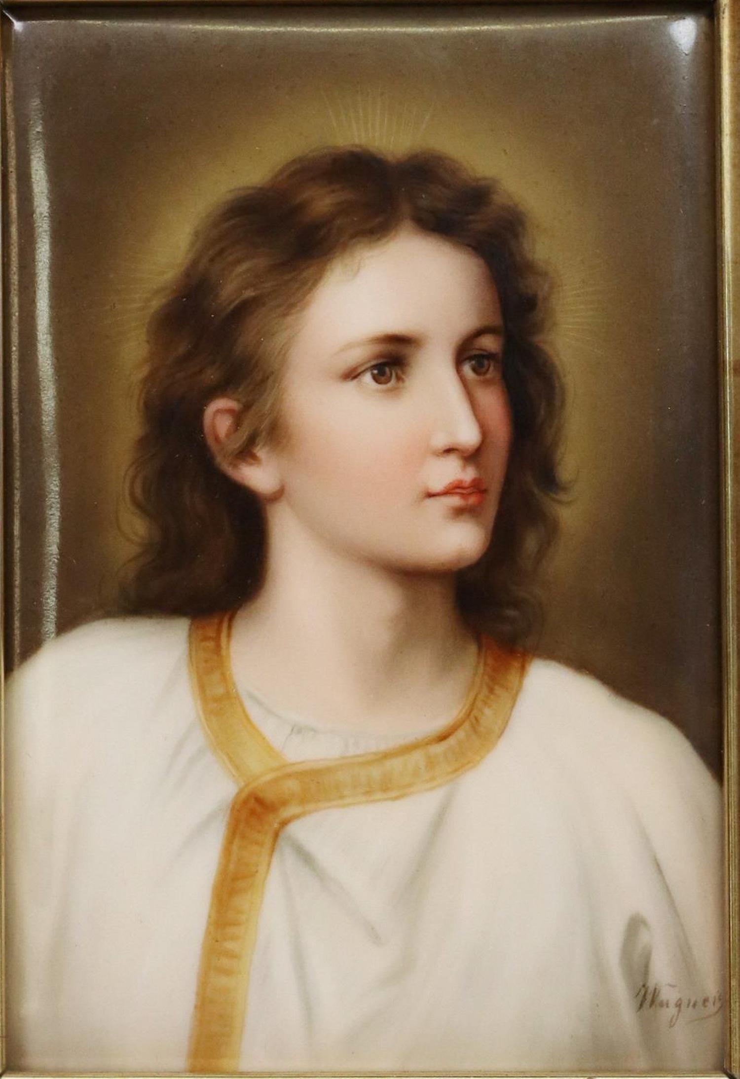 GERMAN HAND-PAINTED PORCELAIN PLAQUE YOUNG JESUS (1 of 5)
