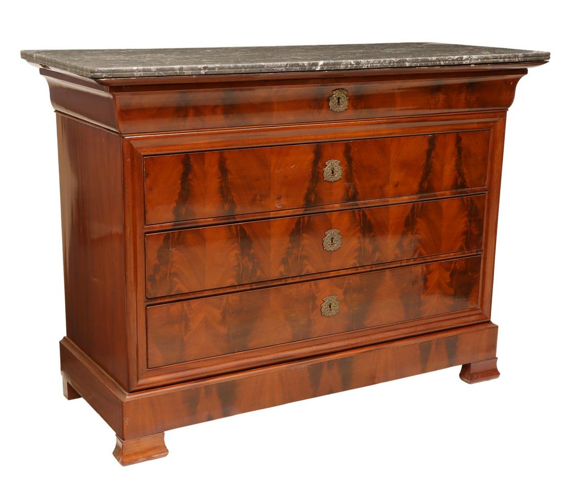 FRENCH LOUIS PHILIPPE MARBLE-TOP MAHOGANY COMMODE (1 of 5)