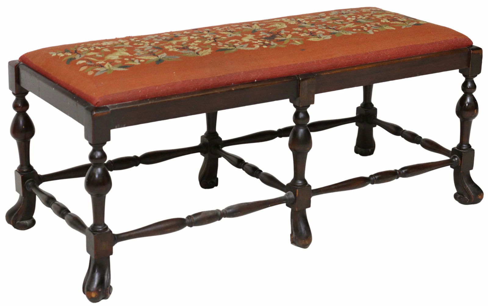 WILLIAM & MARY STYLE NEEDLEPOINT UPHOLSTERED BENCH (1 of 4)