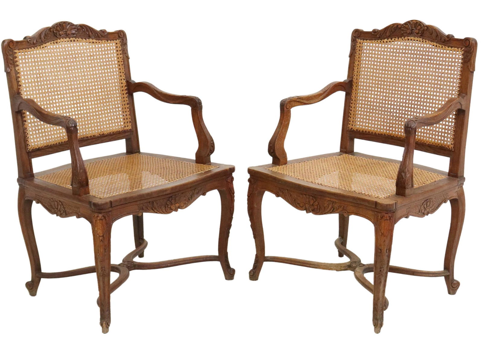 (2) FRENCH LOUIS XV STYLE CARVED OAK FAUTEUILS (1 of 3)
