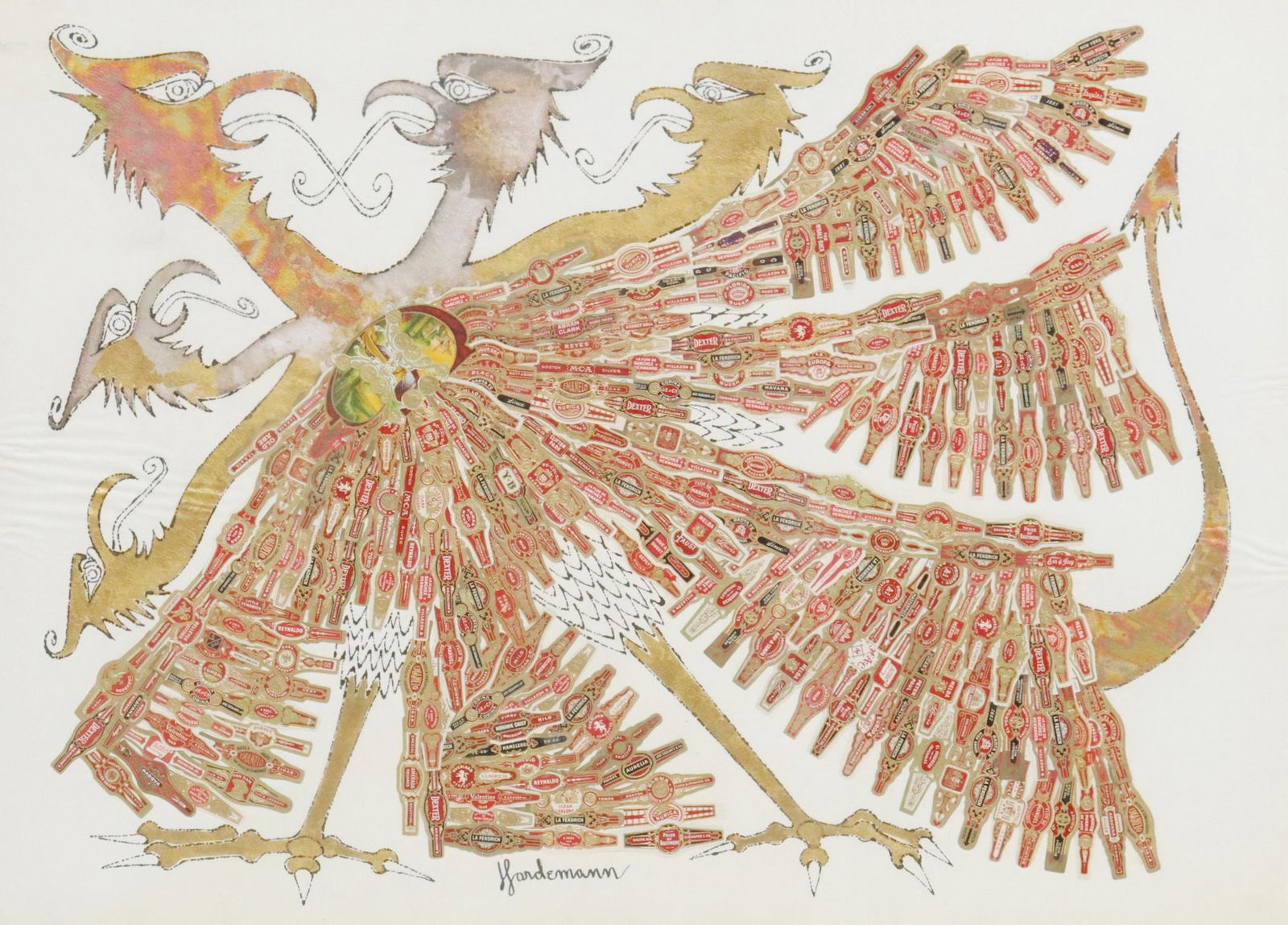 SIGNED INK & CIGAR BAND COLLAGE ON PAPER (1 of 4)