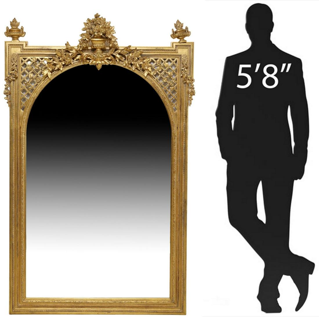 LARGE LOUIS XVI STYLE GILT CAST MIRROR, 66.25"H (1 of 4)