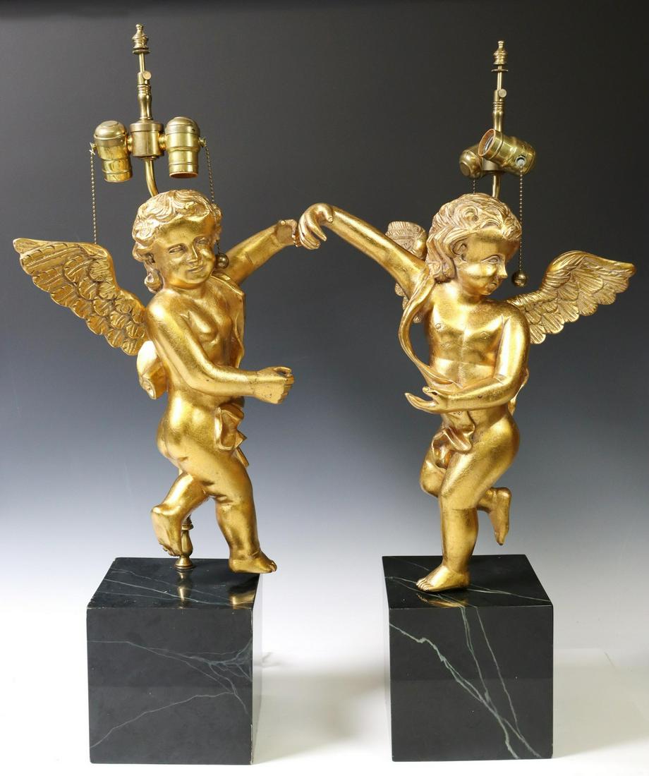 (2) GILTWOOD WINGED CHERUB TWO-LIGHT TABLE LAMPS (1 of 3)