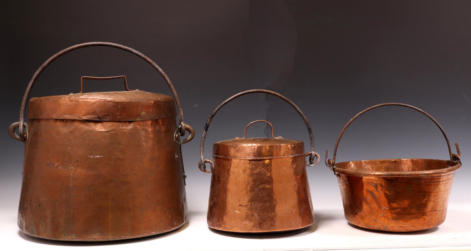 (3) FRENCH COPPER LIDDED CAULDRONS & POT (1 of 3)