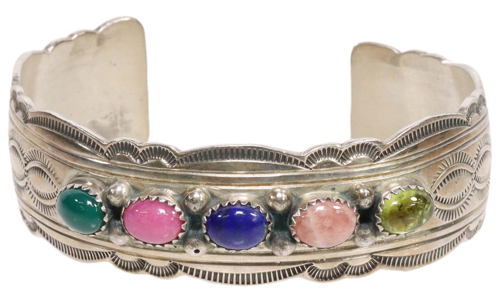 WILLIAM DENETDALE NAVAJO STERLING CABOCHON CUFF (1 of 5)