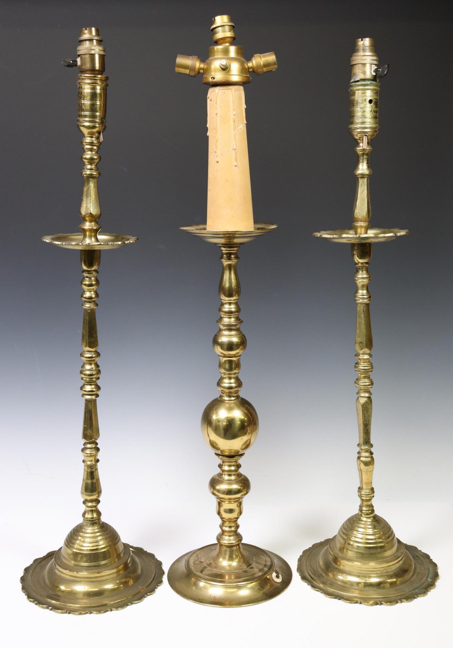 (3) TALL BRASS CANDLESTICK TABLE LAMPS (1 of 2)