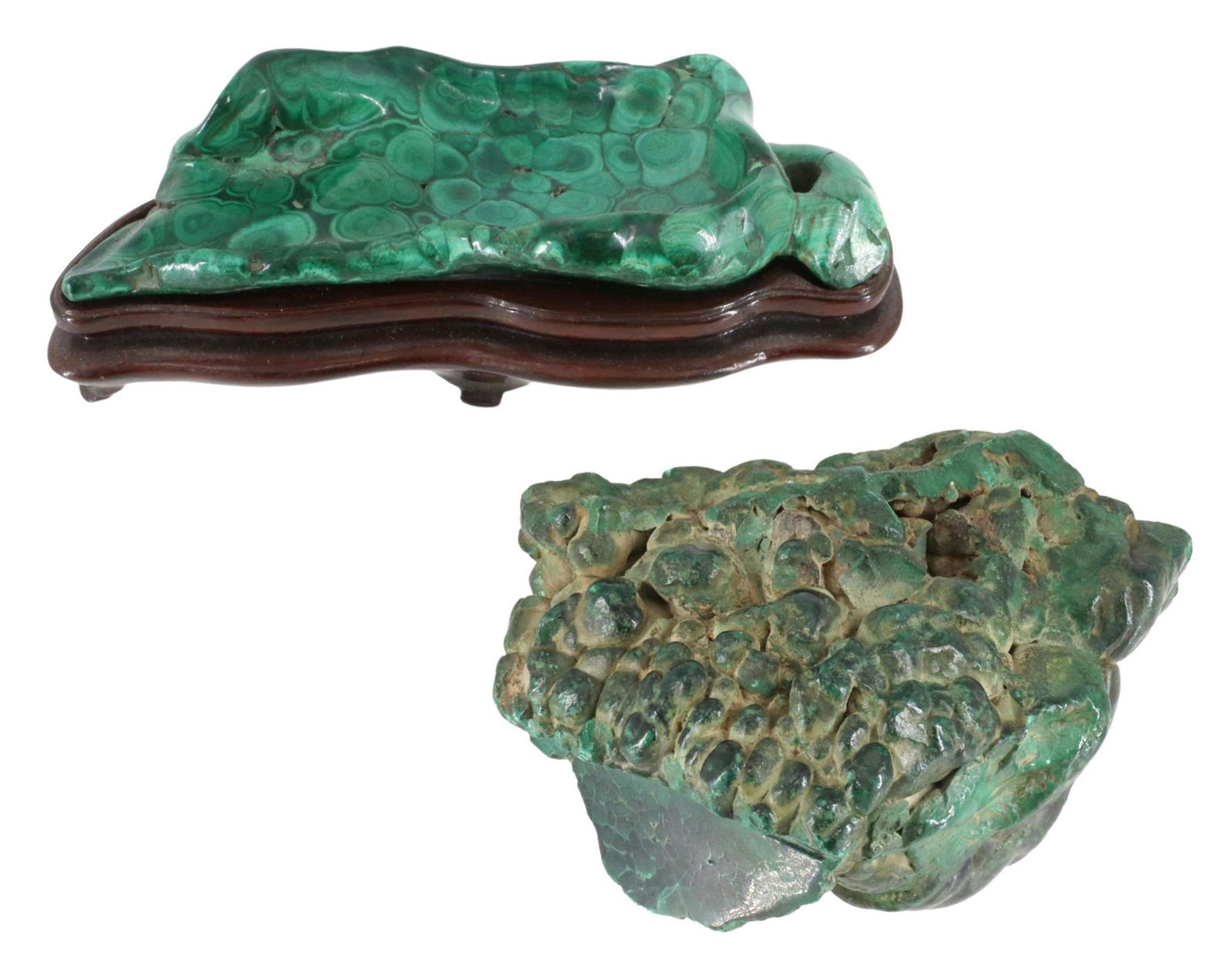(2) CHINESE LEAF-FORM DISH & RAW MALACHITE ITEMS (1 of 4)