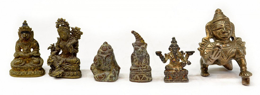 COLLECTION OF INDIA MINIATURE GILT METAL FIGURES: (lot of 6) Collection of gilt metal Indian figures, largest: 2"h, .25lb total Start Price: $60.00