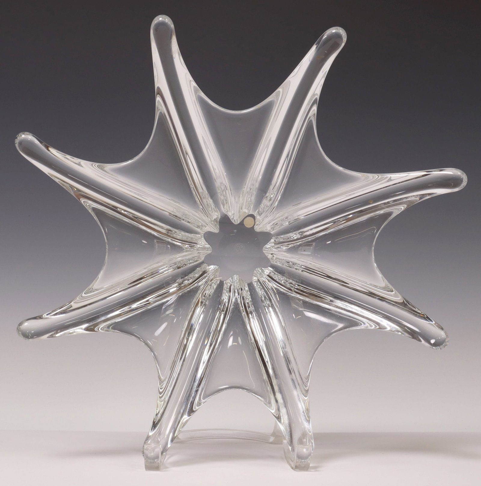 BACCARAT 'STELLA' CRYSTAL CENTERPIECE BOWL: French Baccarat "Stella" crystal centerpiece bowl, acid-etched mark underfoot, approx 3.75"h, 14.75"diam, 7.75lbs Start Price: $80.00