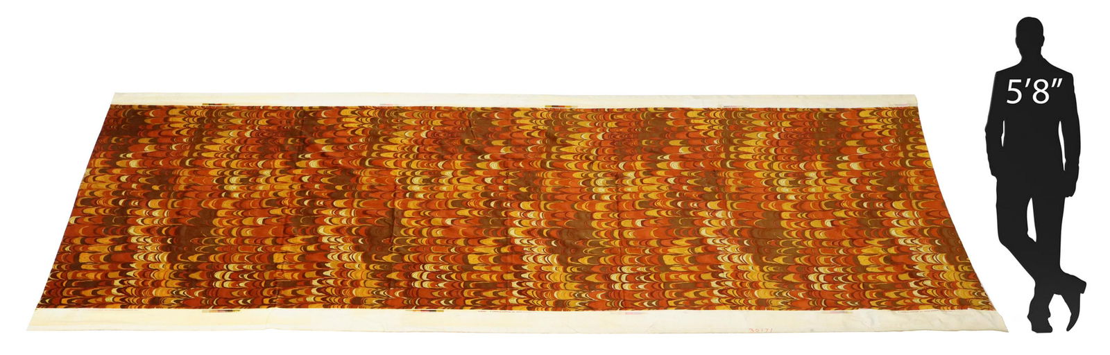 JACK LENOR LARSEN (D2020) AURORA FURNISHING FABRIC: Mid-century modern printed furnishing fabric, Jack Lenor Larsen (American, 1927-2020), in the "Aurora" pattern, discoloration, spotting, and staining throughout, approx 167"l, selvage/ selvedge: appro