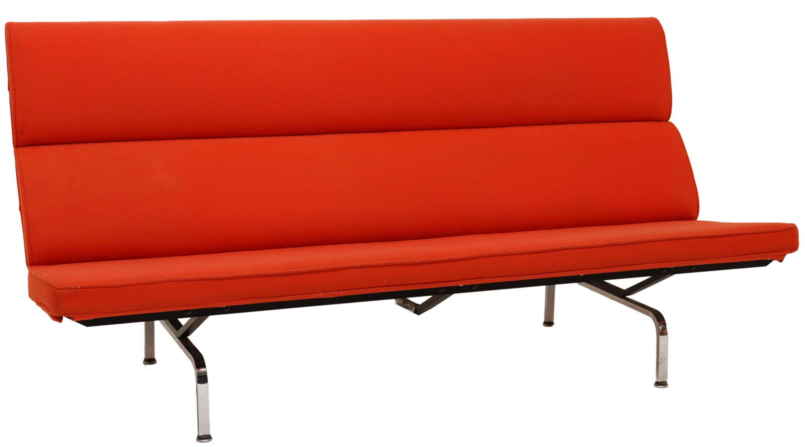 EAMES FOR HERMAN MILLER 'COMPACT' UPHOLSTERED SOFA: Contemporary "Eames Compact" upholstered sofa, 21st c., original design by Charles Eames (American, 1907-1978) and Ray Eames (American, 1912-1988) for Herman Miller in 1954, having sloped back and sea